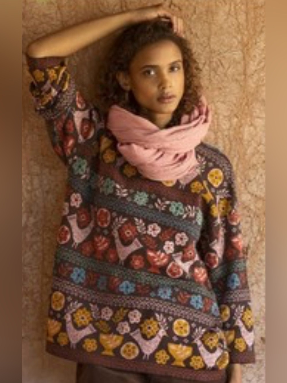 GUDRUN SJODEN FARILA JACQUARD FOLK BIRD SWEATER, SIZE XS, NWT.